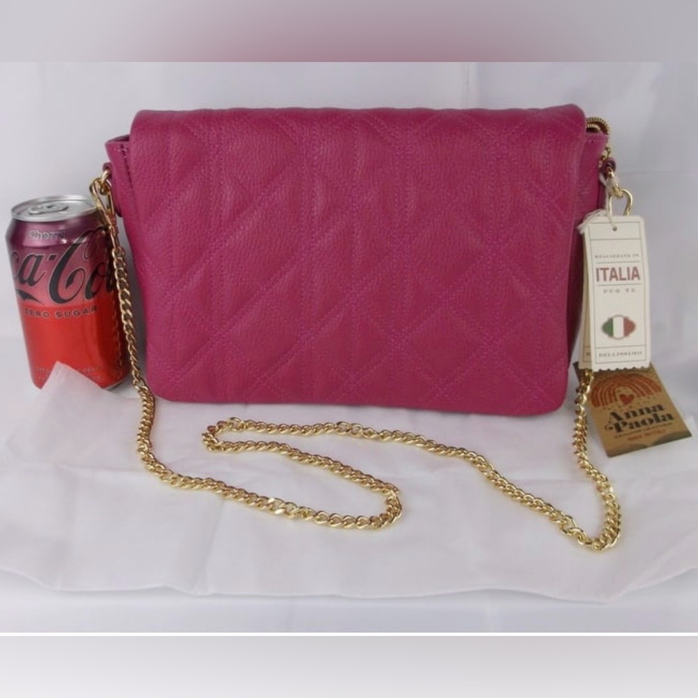 Anna Paola Pink Leather Bag with Gold Chain